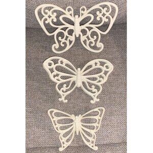 3 Vintage Homco 7537 Butterfly Wall Hangings Decor White Plastic Home Interiors